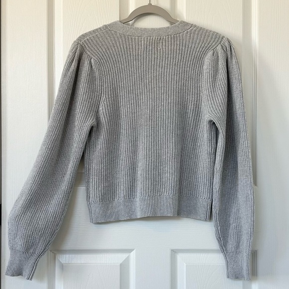 Aerie Puff Sleeve Cropped Cardigan Sweater in Gray 100% Cotton - Picture 5 of 9